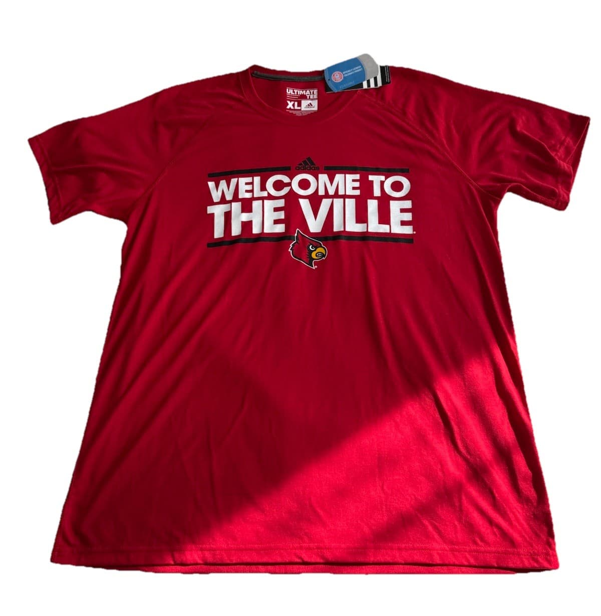 Louisville Cardinals Mens XL Ultimate Tee Shirt Adidas NCAA Welcome To The Ville