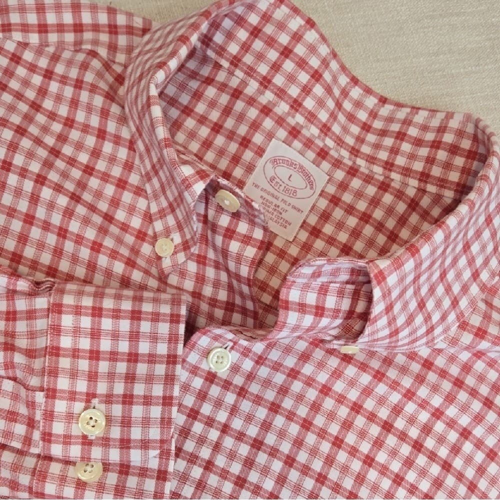 Brooks Brothers Red and White Checkered Shirt: Large