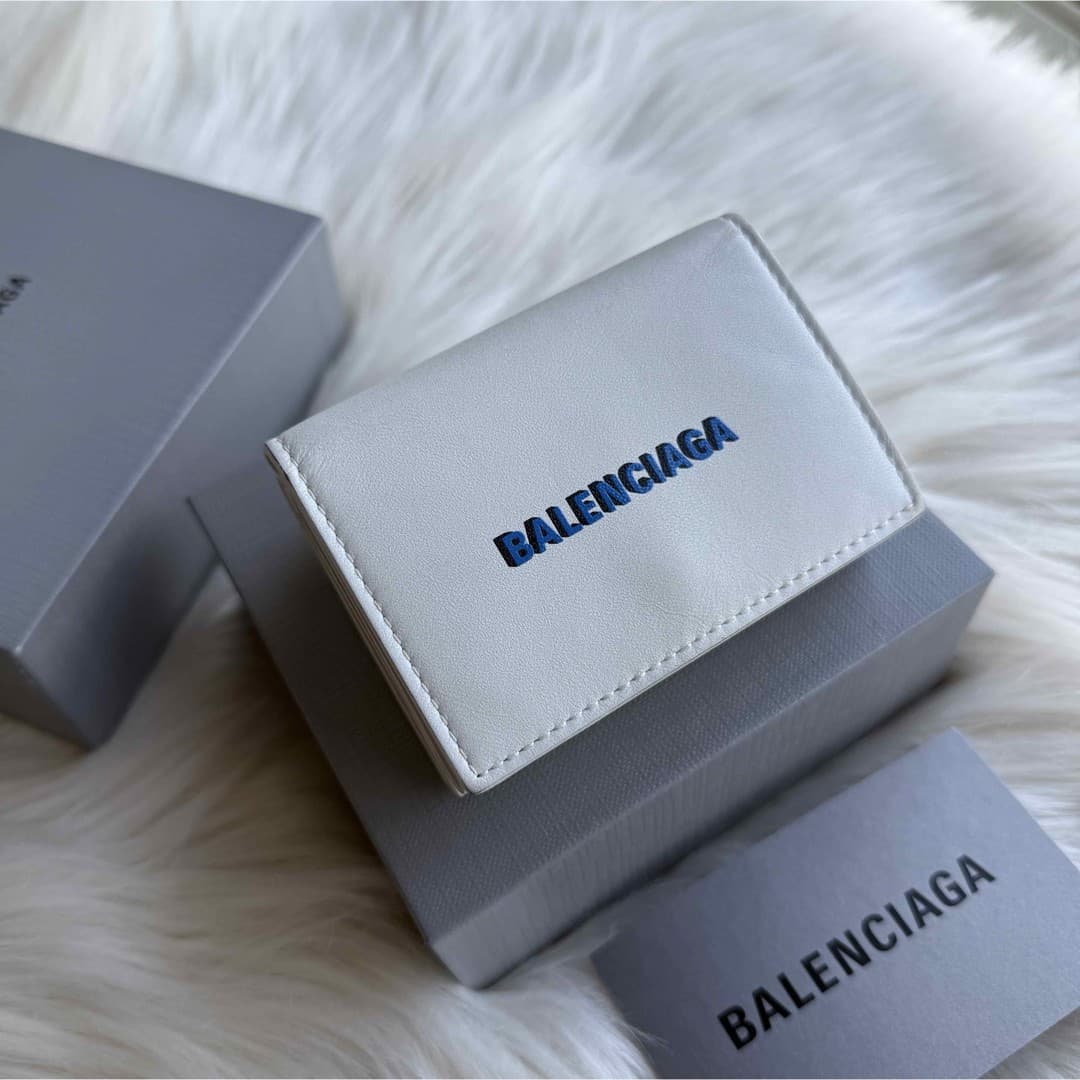 Balenciaga Leather Compact Wallet White Trifold Wallet