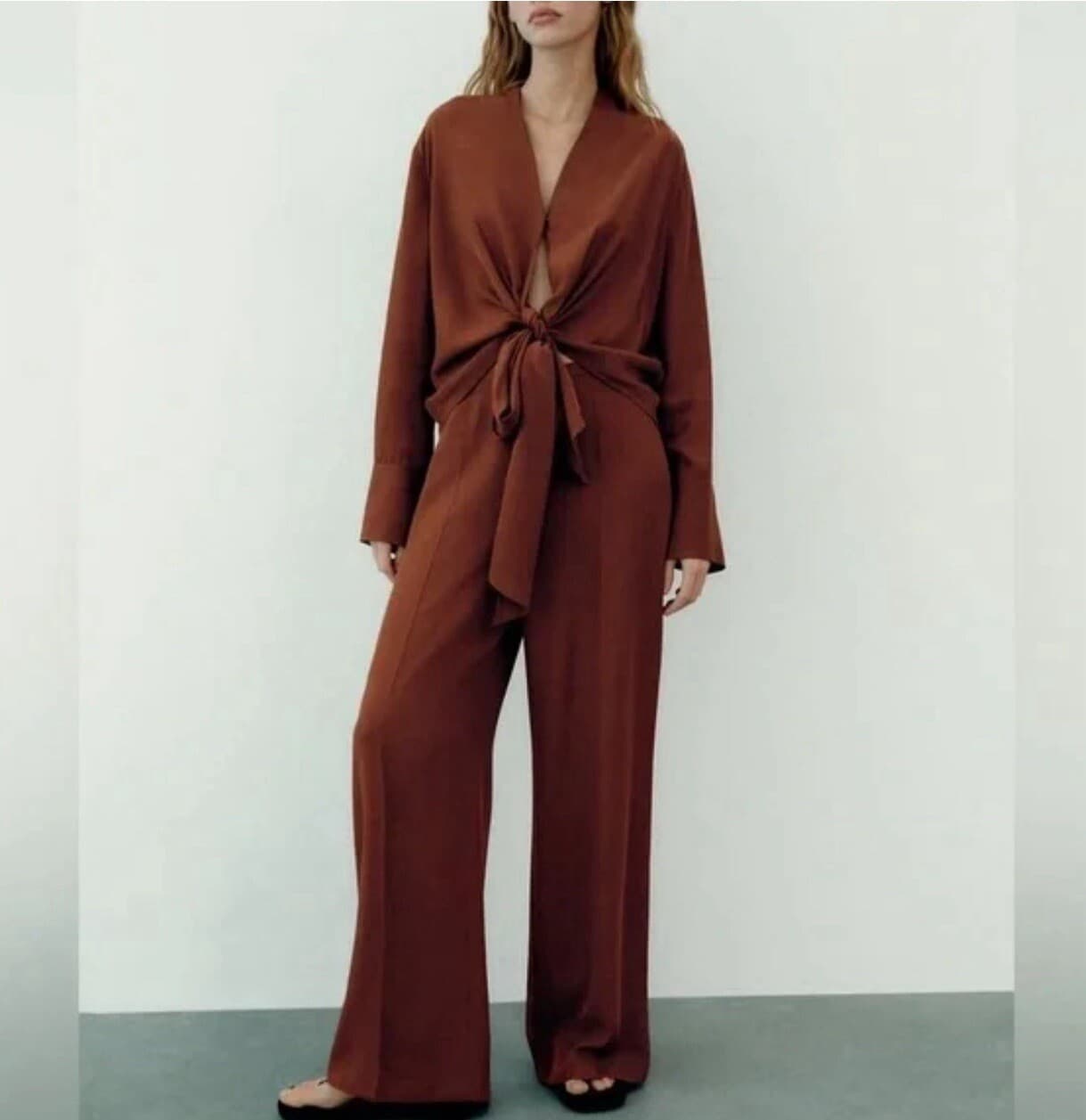 NWT ZARA Wide Leg Flowy Back Elastic Waist Pants Flying FabricCooper 9479/054 XL