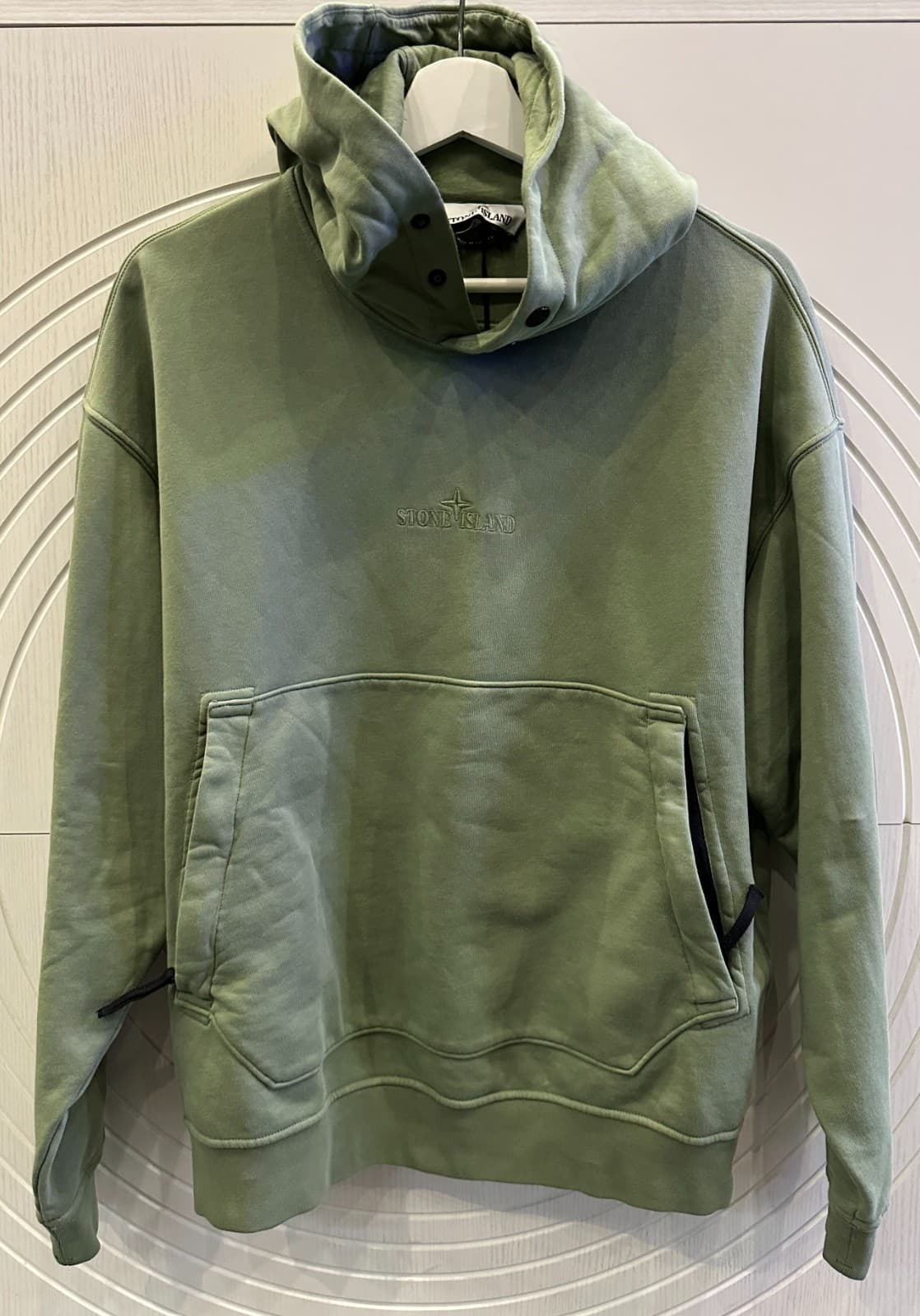 STONE ISLAND GARMENT DYED HOODED SWEATSHIRT - SAGE GREEN- SIZE SMALL