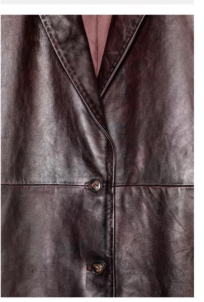 Zara 100% LEATHER TOPSTITCHING COAT BLAZER JACKET BURGUNDY size M 5601/799 £229 thumbnail 5