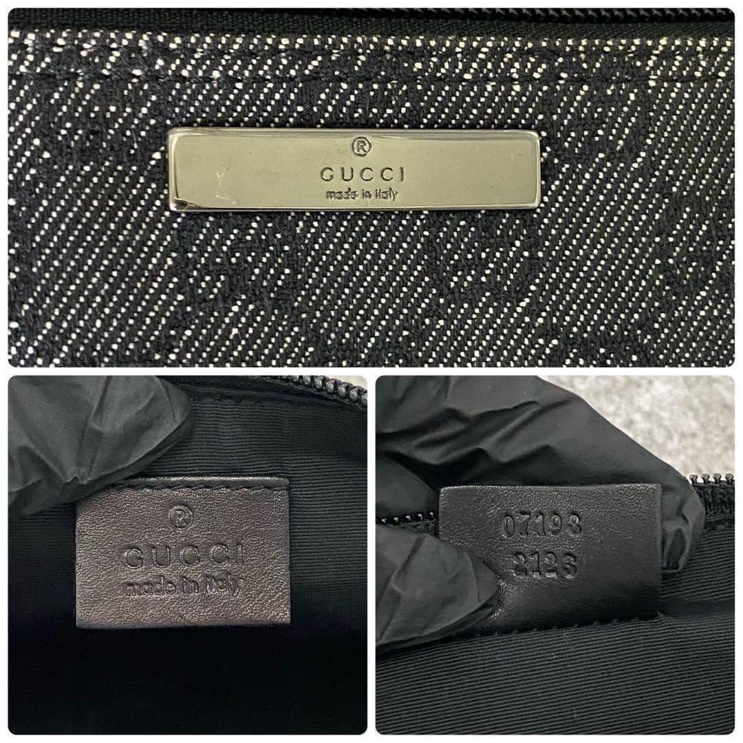 GUCCI 07198.2123 GG Canvas Denim Accessory Pouch Leather Black LogoFrom Japan thumbnail 20