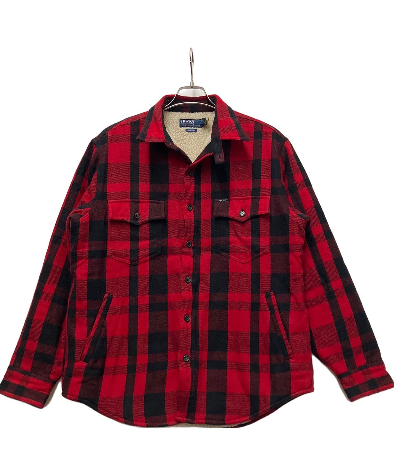 Polo Ralph Lauren Check Shirt Jacket L Polyester Red Black Auth From Japan RA