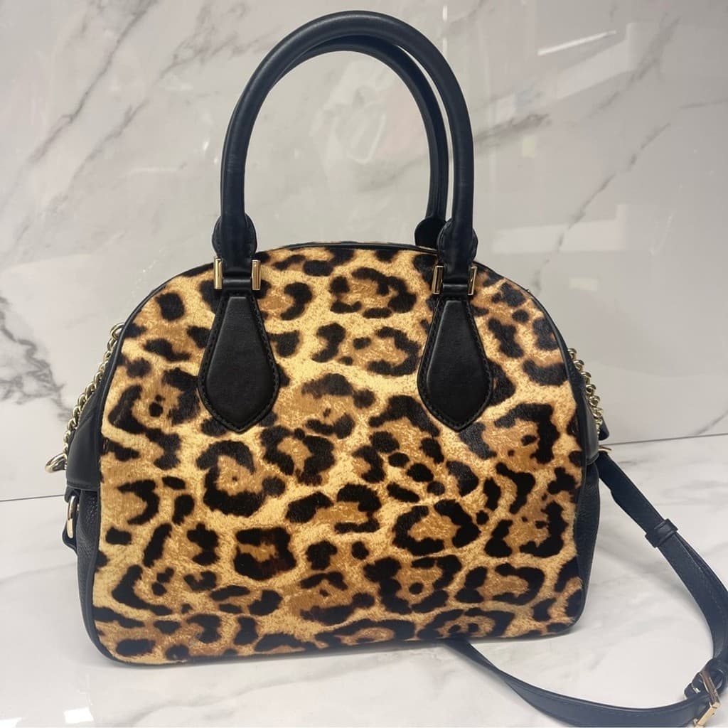 Michael Kors Briar Large Bowling Bag & Wallet Set Butterscotch Calf Hair Cheetah thumbnail 3