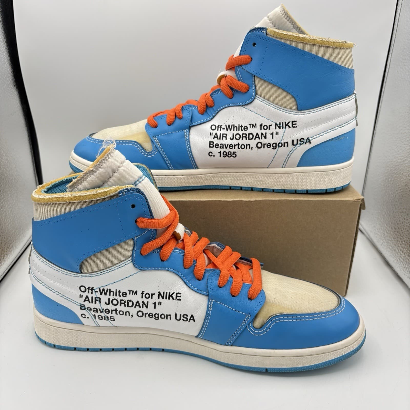 Nike Off White Air Jordan 1 High AQ0818-148 UNC North Carolina University Sz 14 thumbnail 2