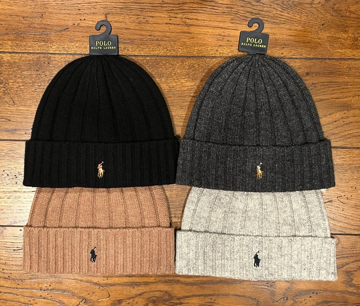 Polo Ralph Lauren Men's Beanie Skull Cap NWT Black Gray Tan