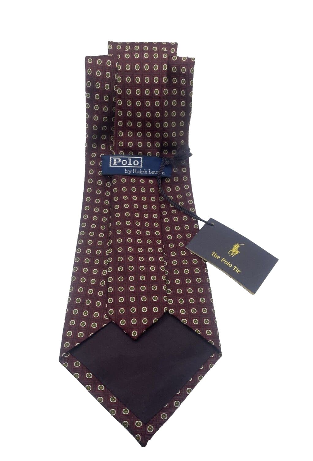Polo RALPH LAUREN Mens 100% Silk NWT Tie Maroon Red Geometric Handmade USA