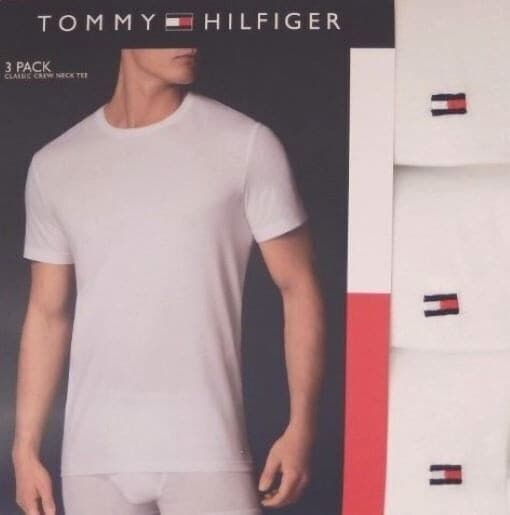 3 TOMMY HILFIGER COTTON WHITE BLACK CREW NECK S M L XL XXL T-SHIRTS UNDERSHIRTS
