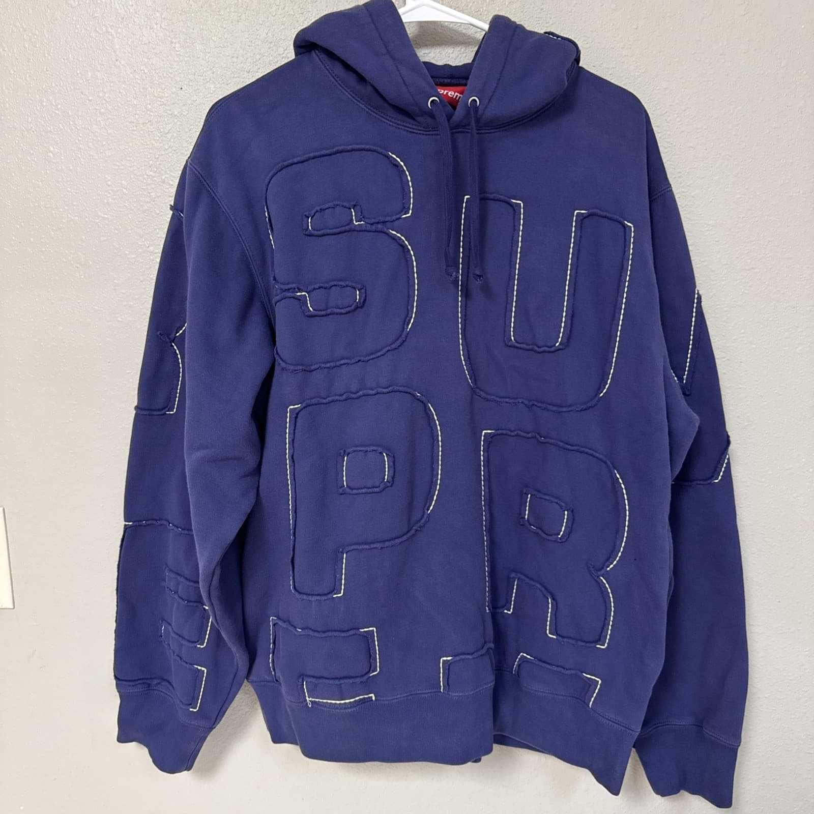 Supreme Purple Hoodie With Popped Out Letters Cutout Stitch Lettering Size Large