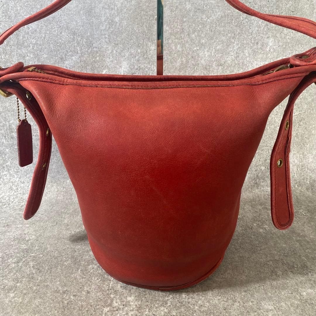 COACH 9953 Vintage Bucket Shoulder Bag Ziplock Leather Red Gold Hardware Japan thumbnail 22