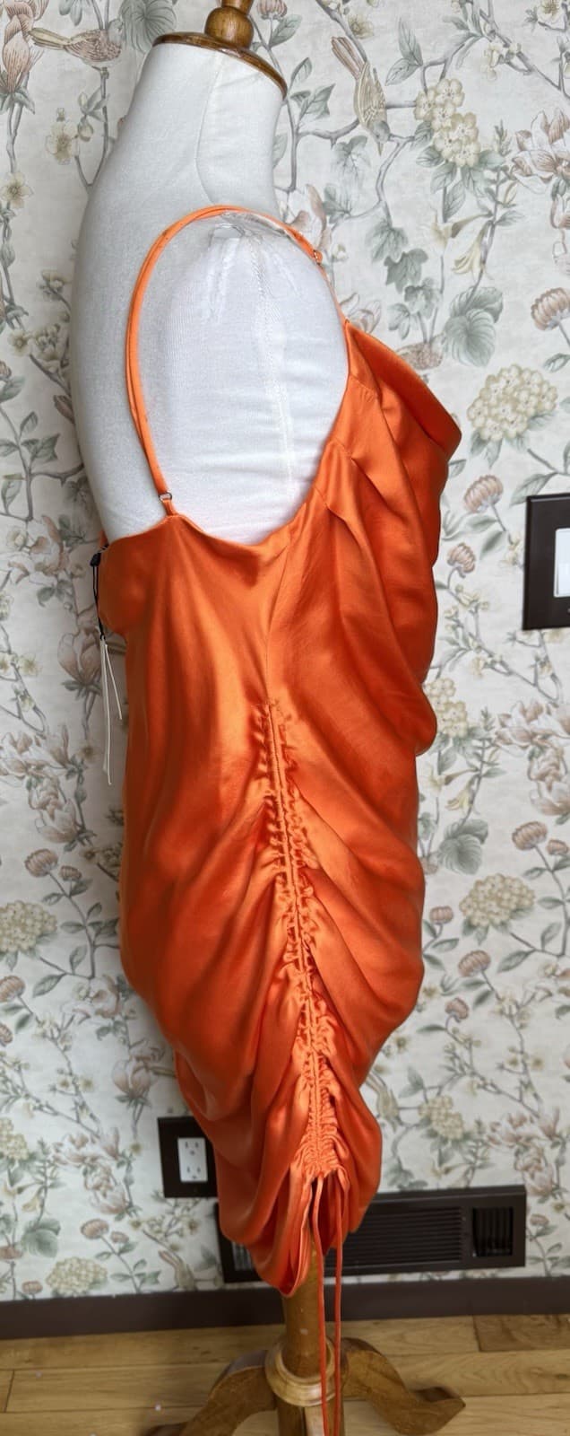 NWT Zara Women's Satin Effect Draped Mini Dress Orange Size XL Bodycon thumbnail 5
