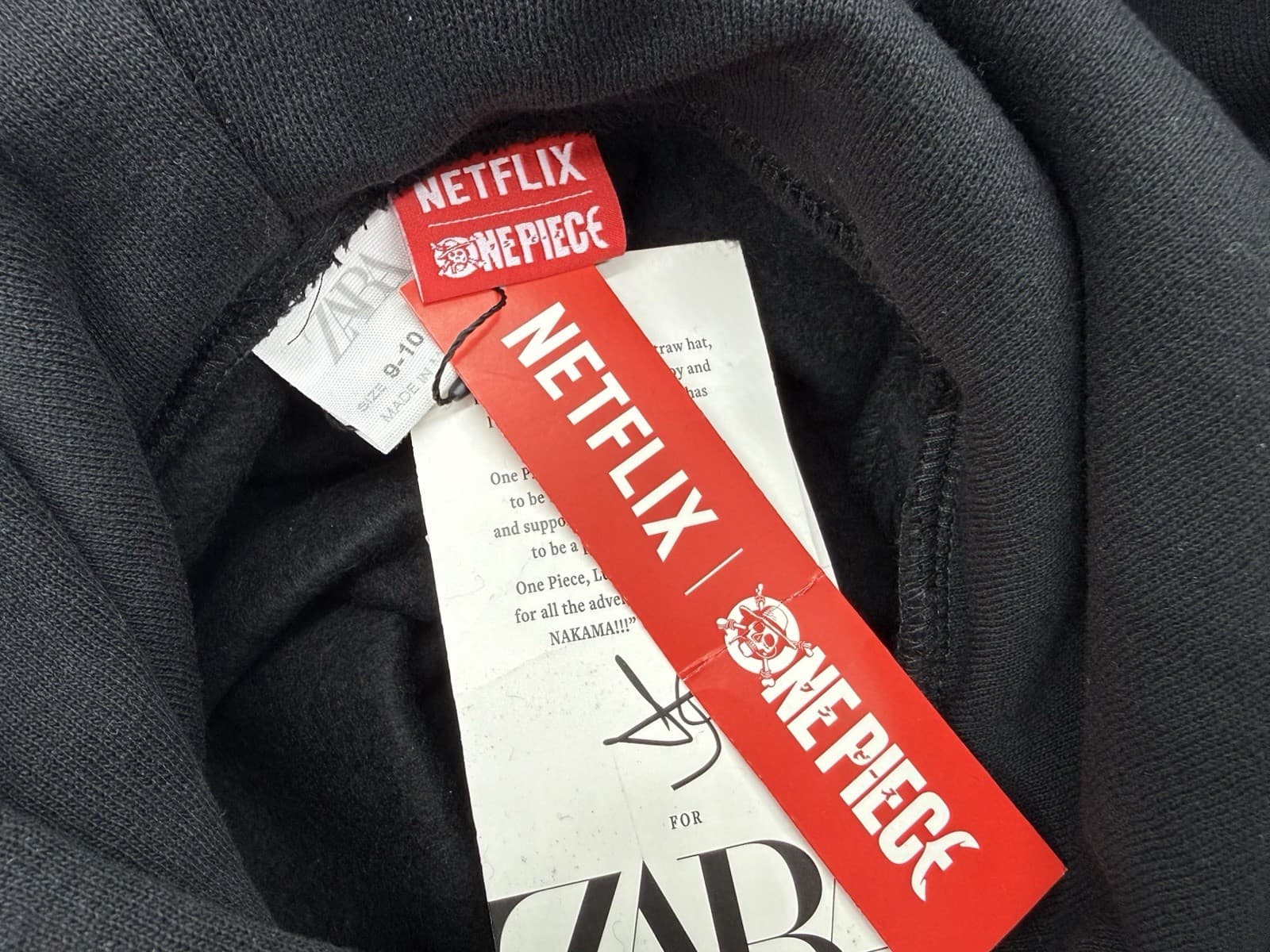 NWT Zara Big Boys Netflix One Piece Black Fleece Hooded Pullover Sweatshirt 9-10 thumbnail 9