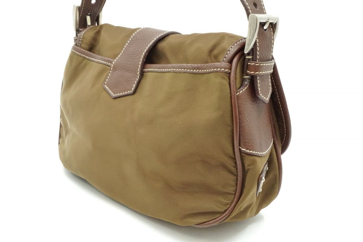 Prada Tessuto Nylon Leather Brown Semi Shoulder Bag Vintage Authentic thumbnail 3