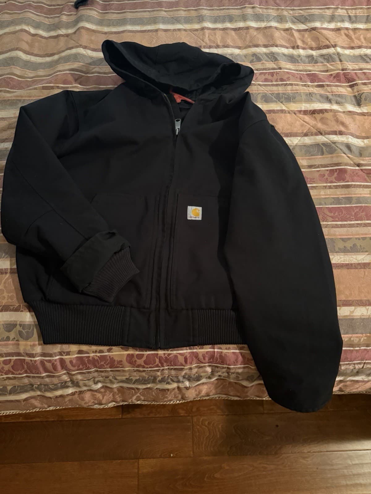 Carhartt Black Hooded Bomber Jacket Men's Full Zip Outdoor Workwear thumbnail 2