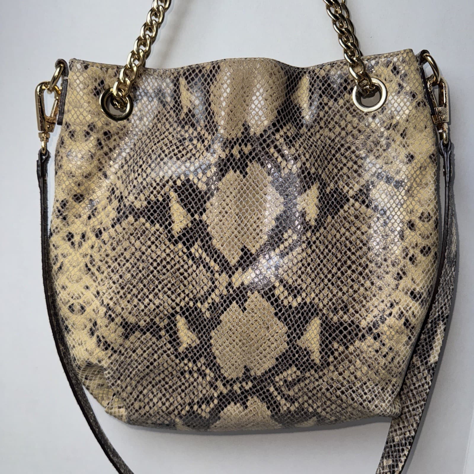 MICHAEL KORS Chain Python Leather JET SET Tote Hobo Convertible Shoulder Bag