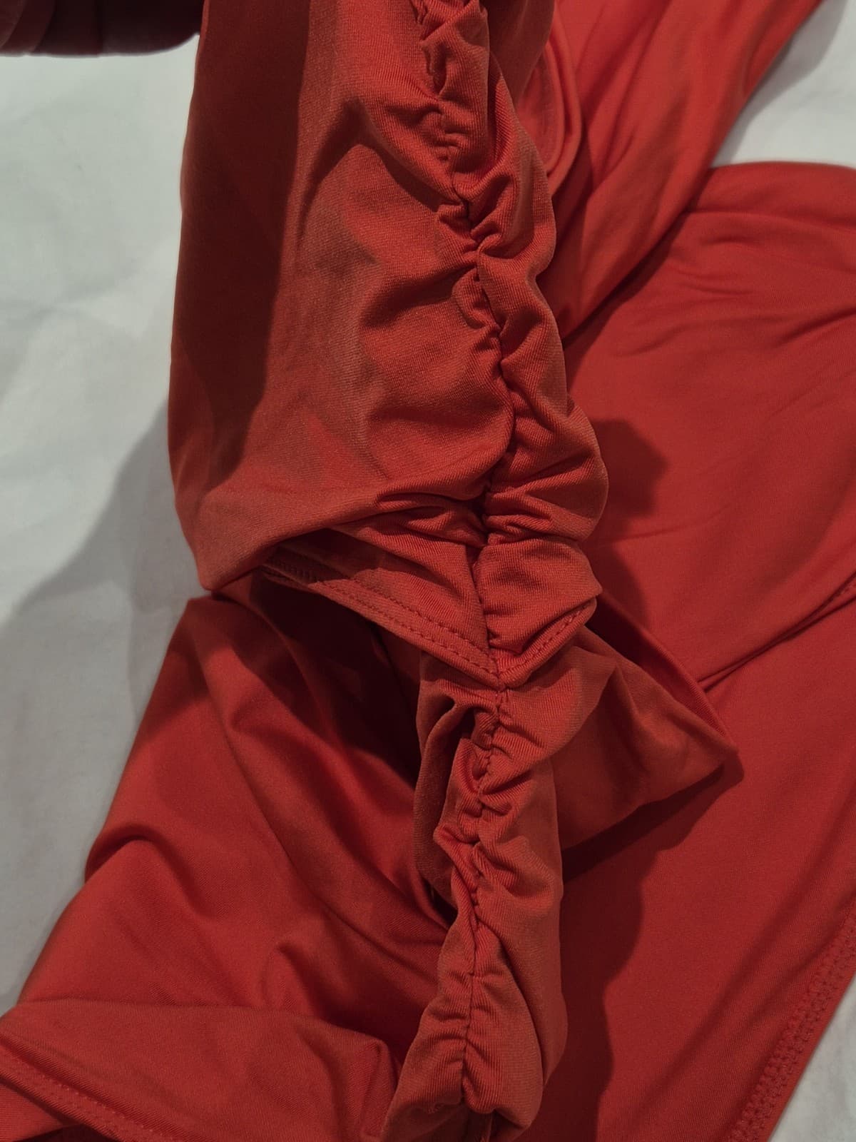 Zara Swimsuit Red One Shoulder Rushed Side Open Middle& Back Uk Large Bnwt thumbnail 4