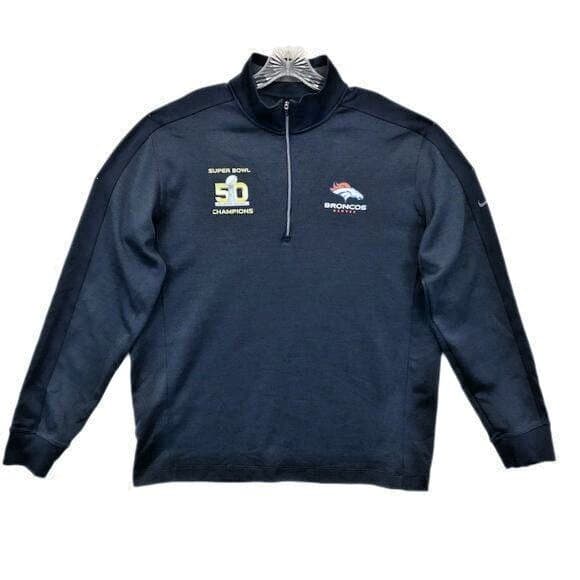 Broncos Super Bowl 50 Mens L Sweatshirt NIKE Dri Fit 1/4 Zip Bud Pullover