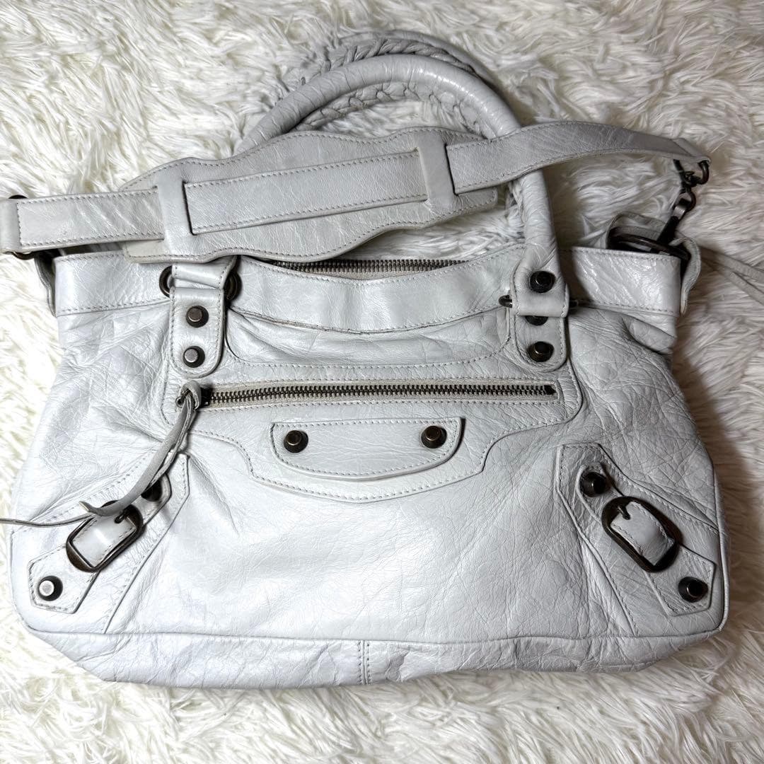 Balenciaga Shoulder Bag White Gray Auth From Japan RA