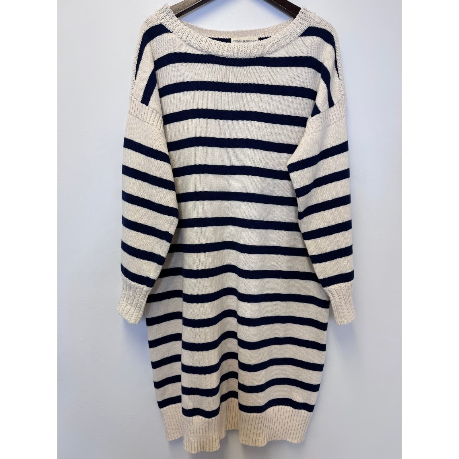 Denim & Supply Ralph Lauren Striped Cotton Sweater Dress Navy Cream Large 50279