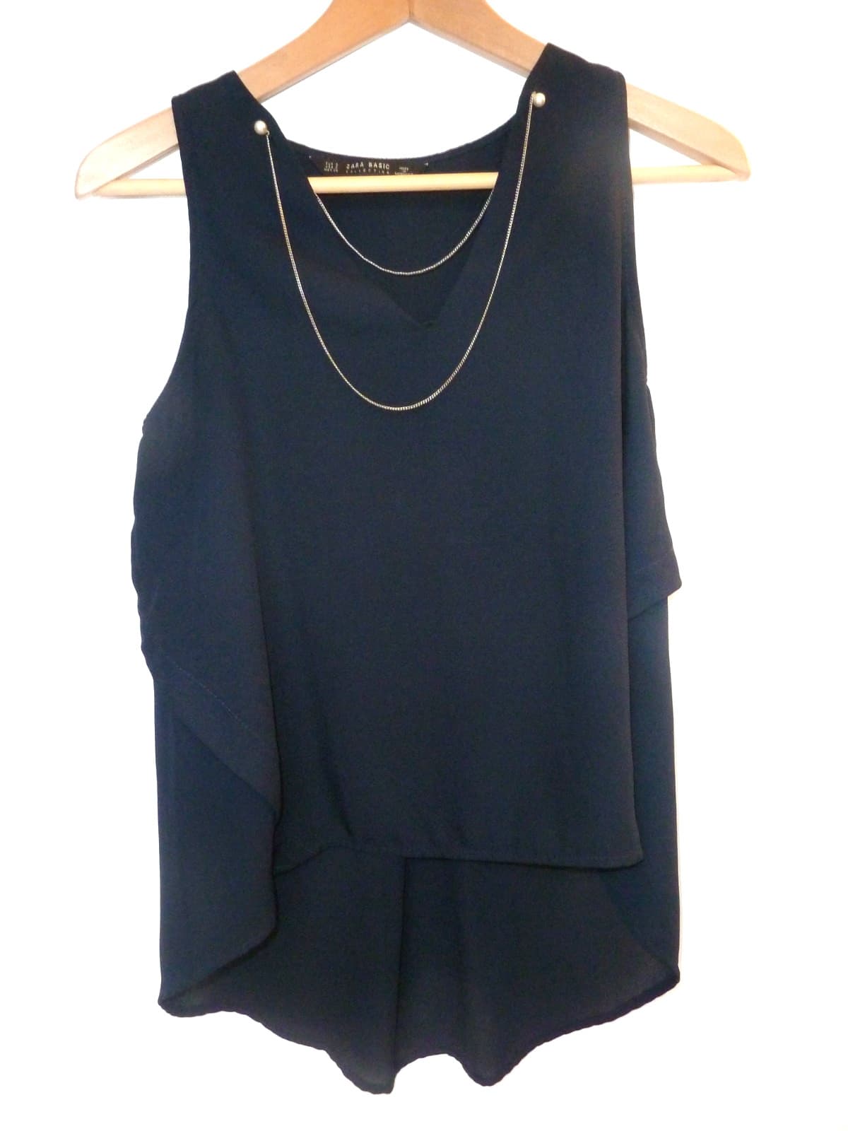 ZARA navy blue layered sleeveless top with Chain necklace Size S Size 8 10 thumbnail 2