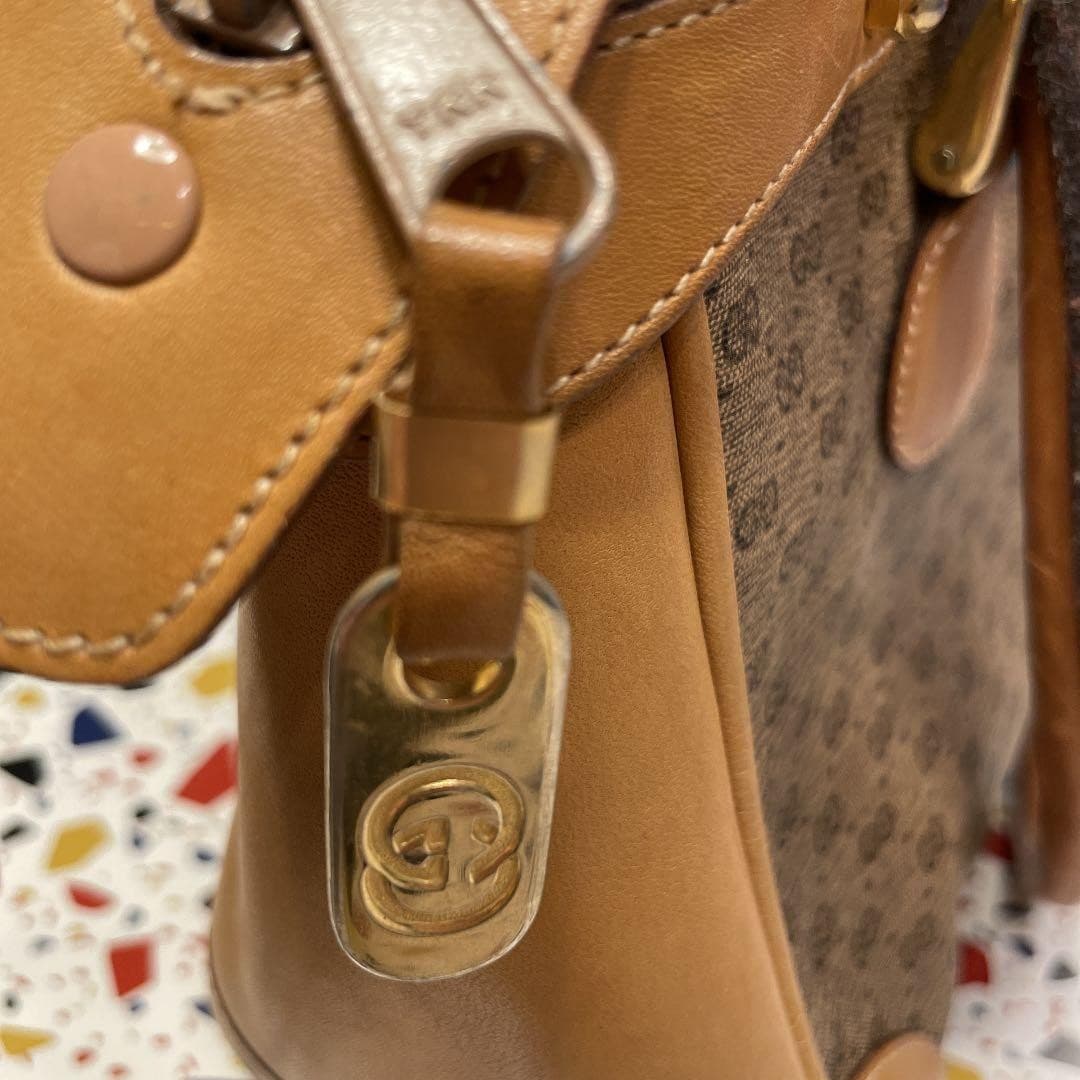 GUCCI GG Hand Bag Leather Brown Beige Gold Hardware Logo From Japan PVC thumbnail 10
