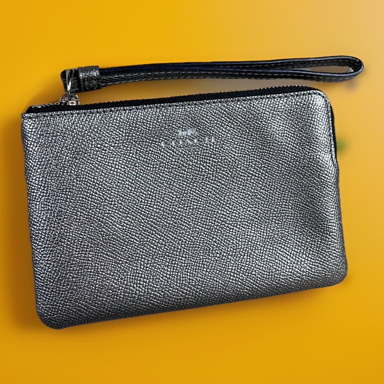 Coach Wristlet Corner Wallet Metallic Zippered Clutch Purse Bag