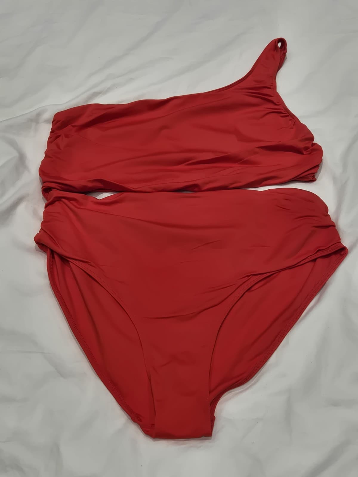 Zara Swimsuit Red One Shoulder Rushed Side Open Middle& Back Uk Large Bnwt thumbnail 2