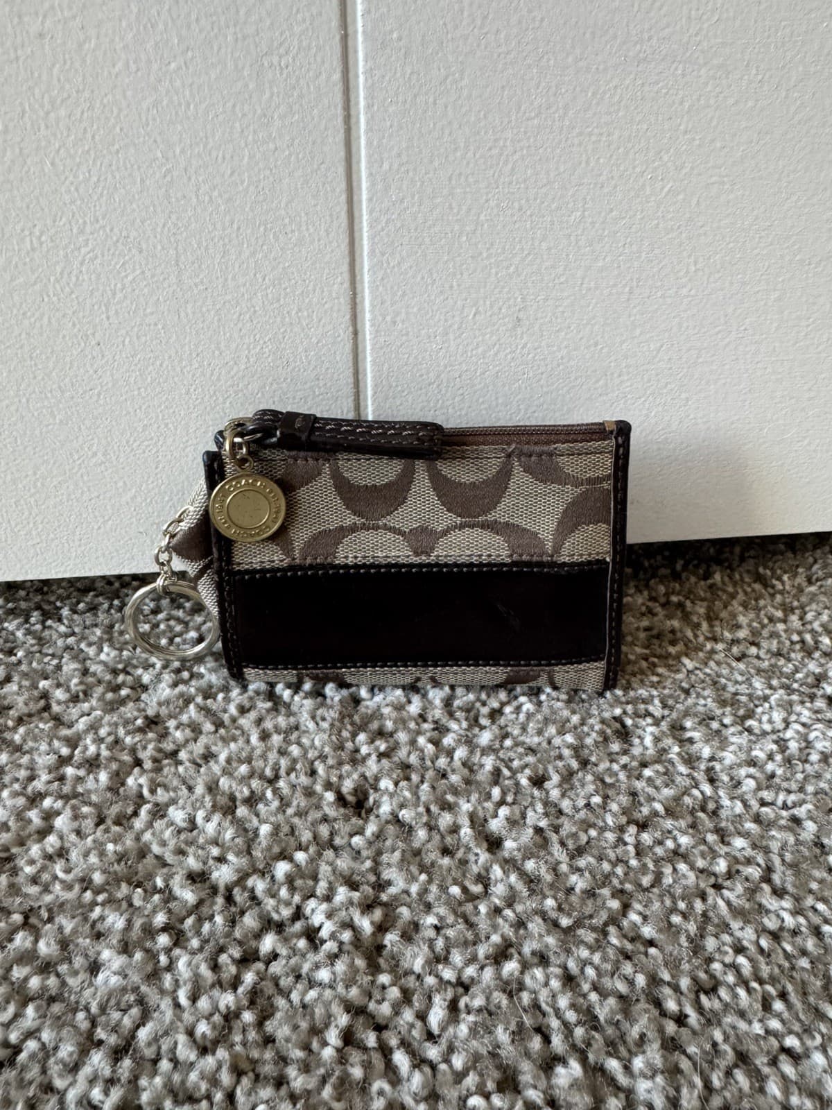 Coach Signature C Canvas Leather Keychain Cardholder Wallet Brown