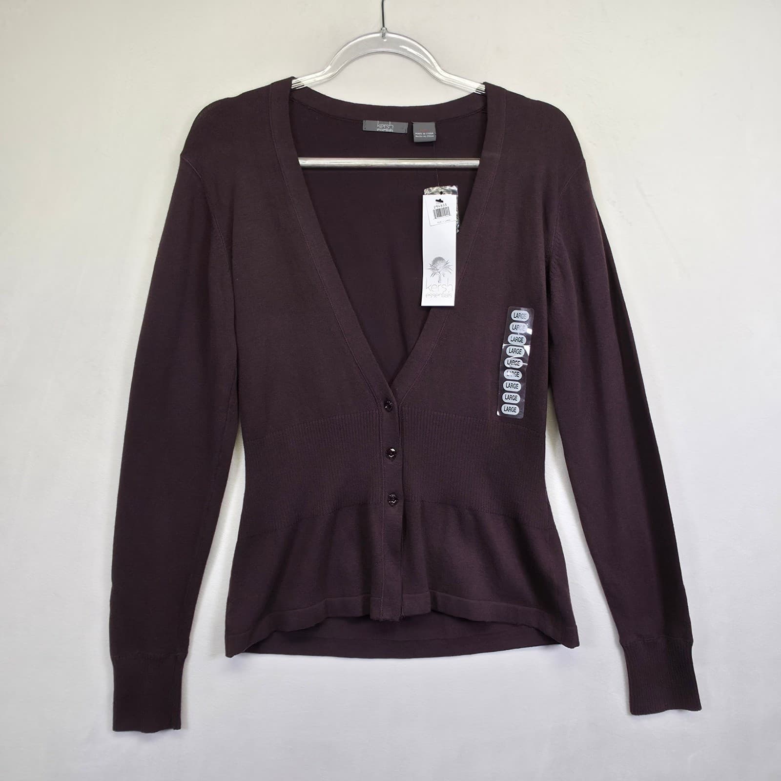 NEW Kersh Essentials Cardigan Womens L Brown Y2K Fitted Button Front Academia thumbnail 2