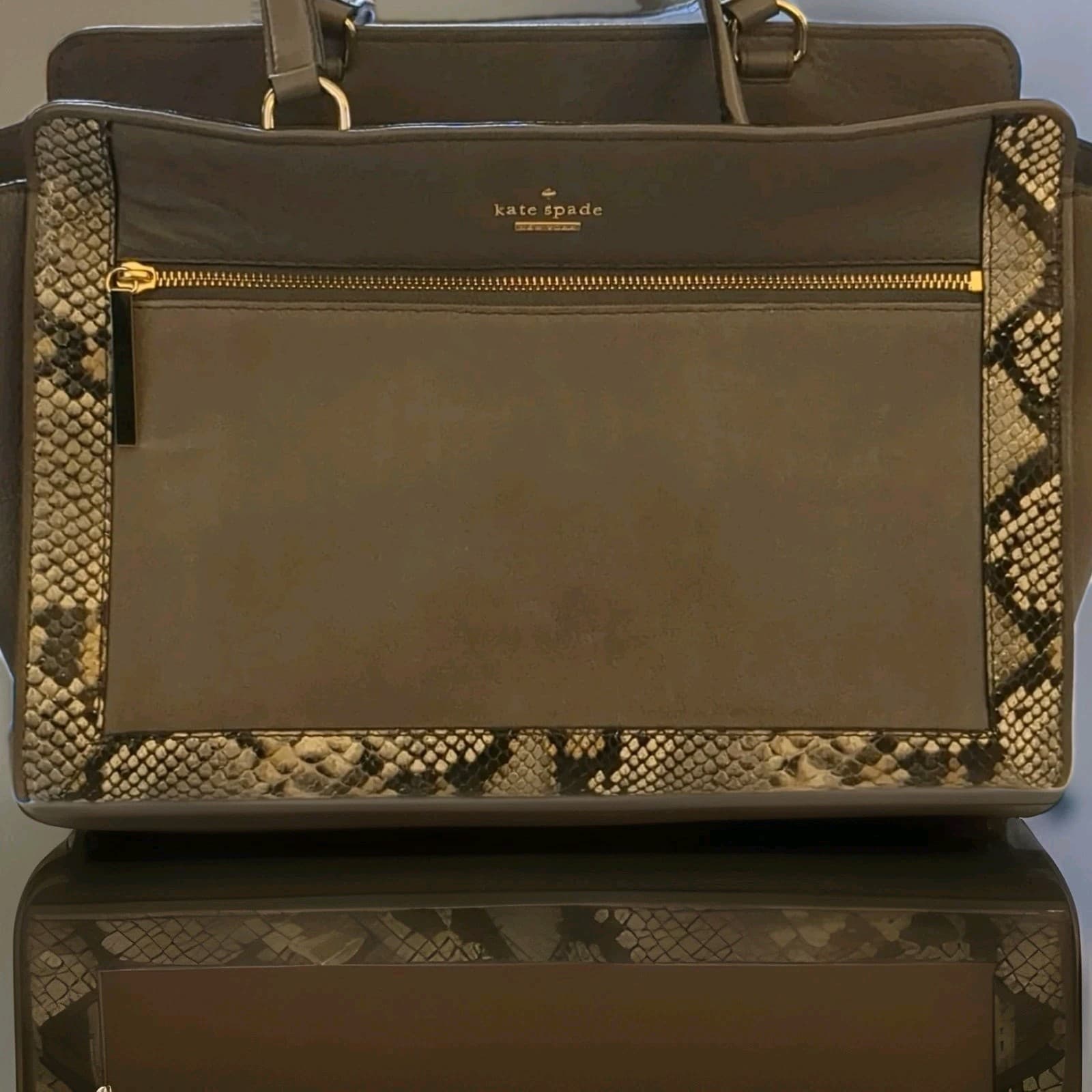 Kate Spade New York Taupe Satchel Snake Print Accents Gold Hardware
