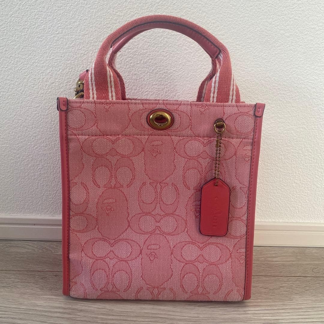 A BATHING APE × COACH Canvas Shoulder Bag Pink 2-Way Tote Shoulder Crossbody