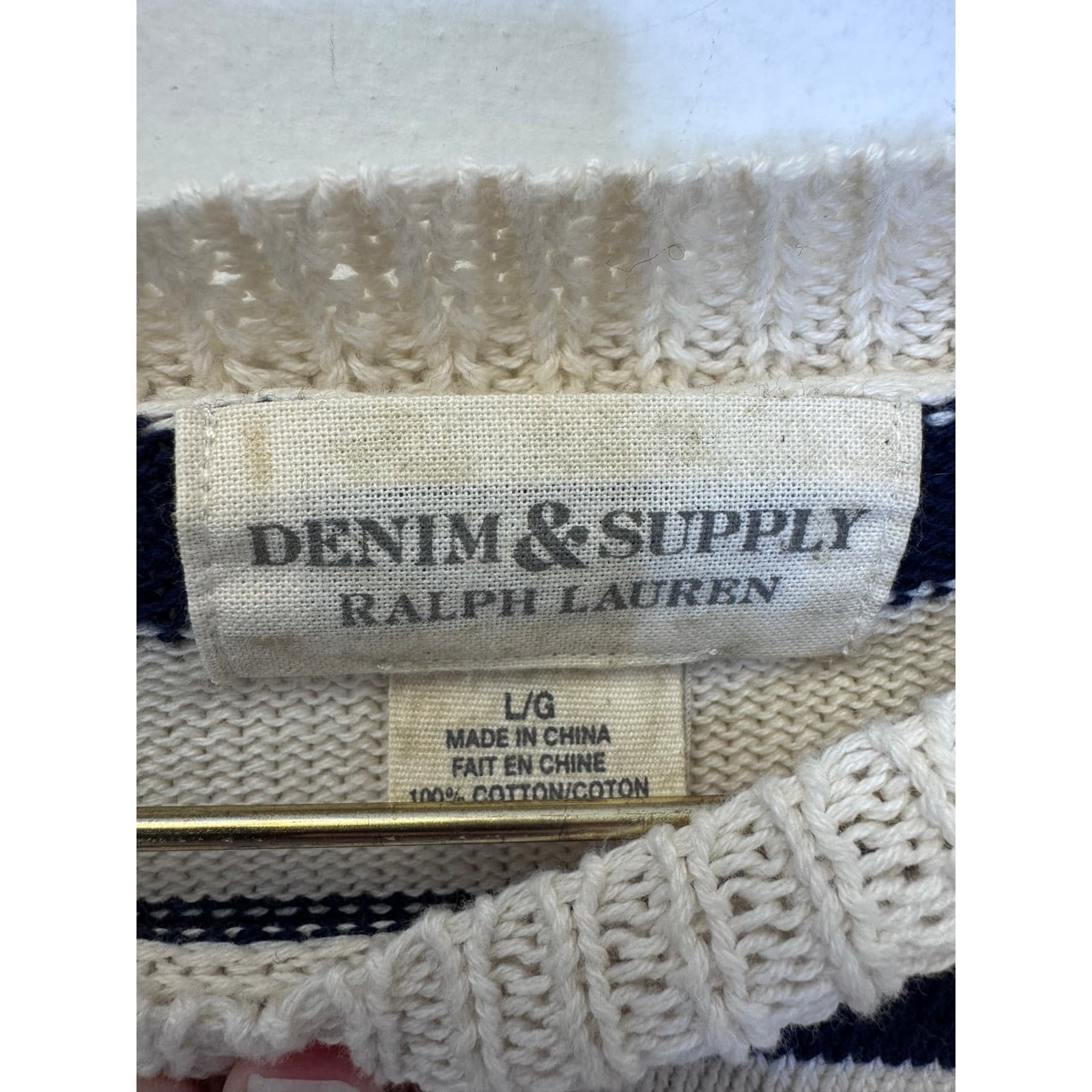 Denim & Supply Ralph Lauren Striped Cotton Sweater Dress Navy Cream Large 50279 thumbnail 2