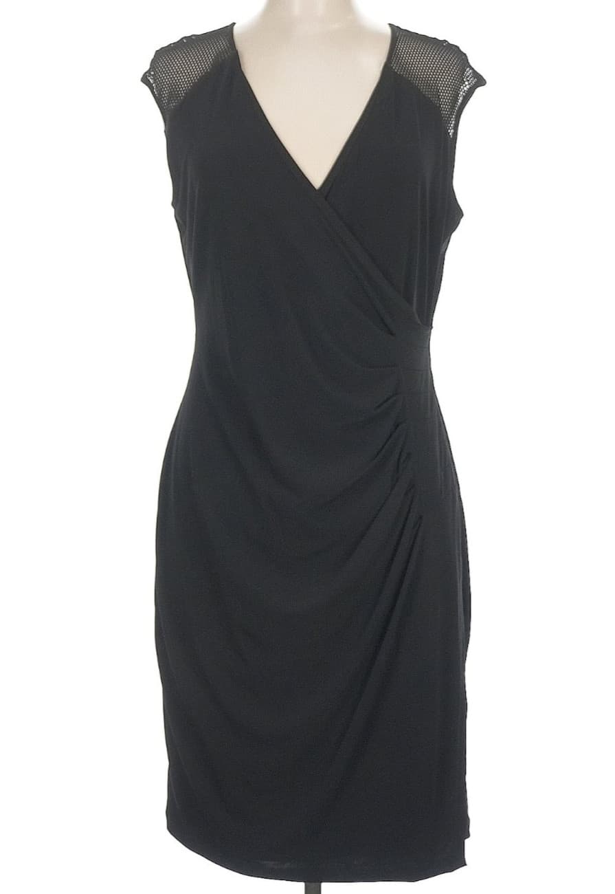NWT Calvin Klein Women's M Black cap sleeve Ruched Waist Sheath Dress business