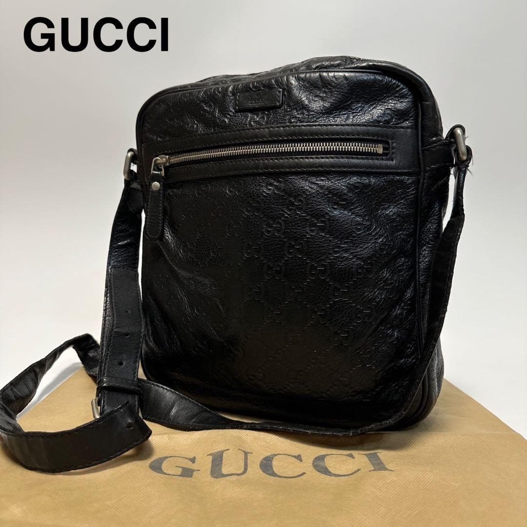 Minimal GG Shima Leather Black Shoulder Bag Messenger - GUCCI