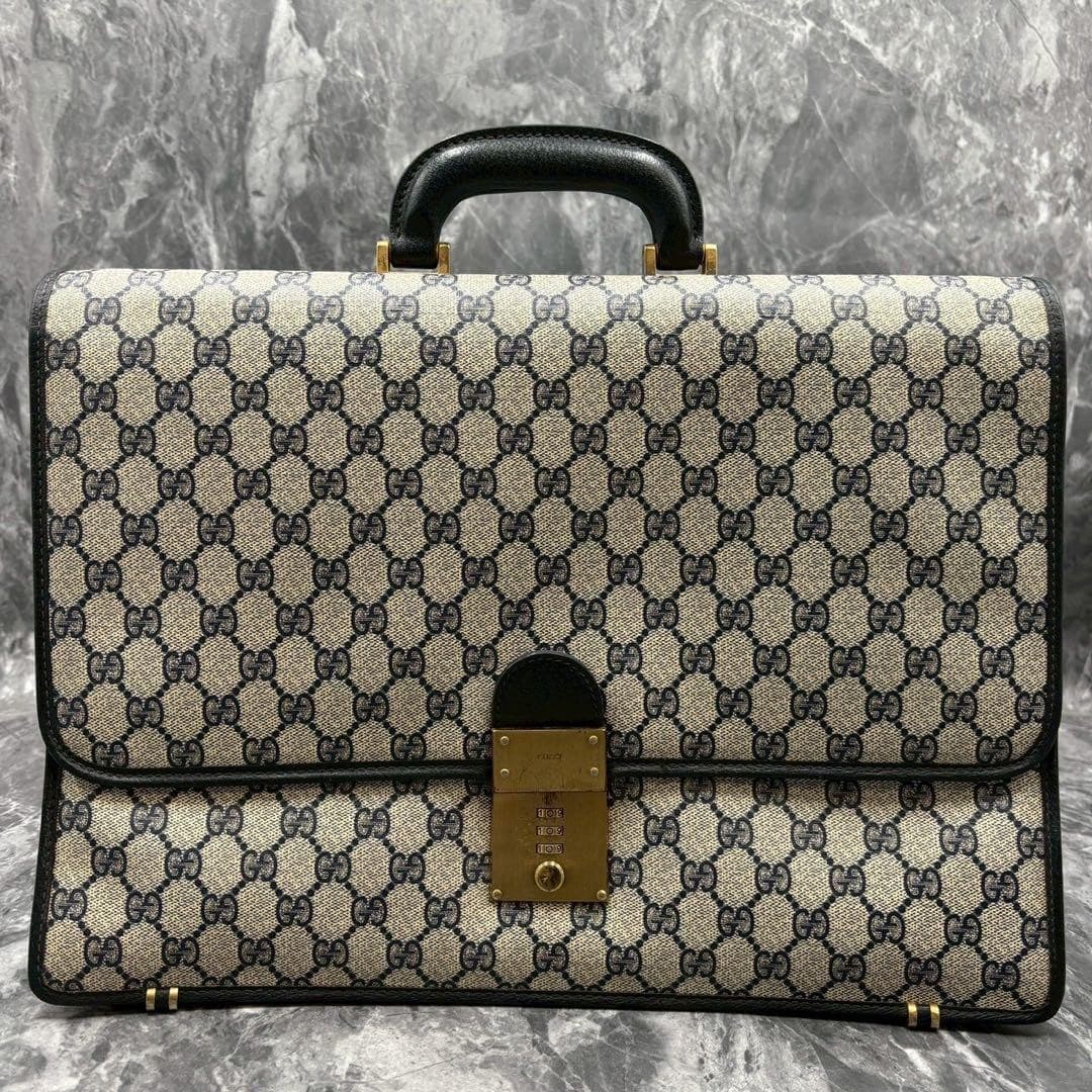 GUCCI GG Leather PVC Business Handbag Navy Beige Made in Italy From Japan thumbnail 12