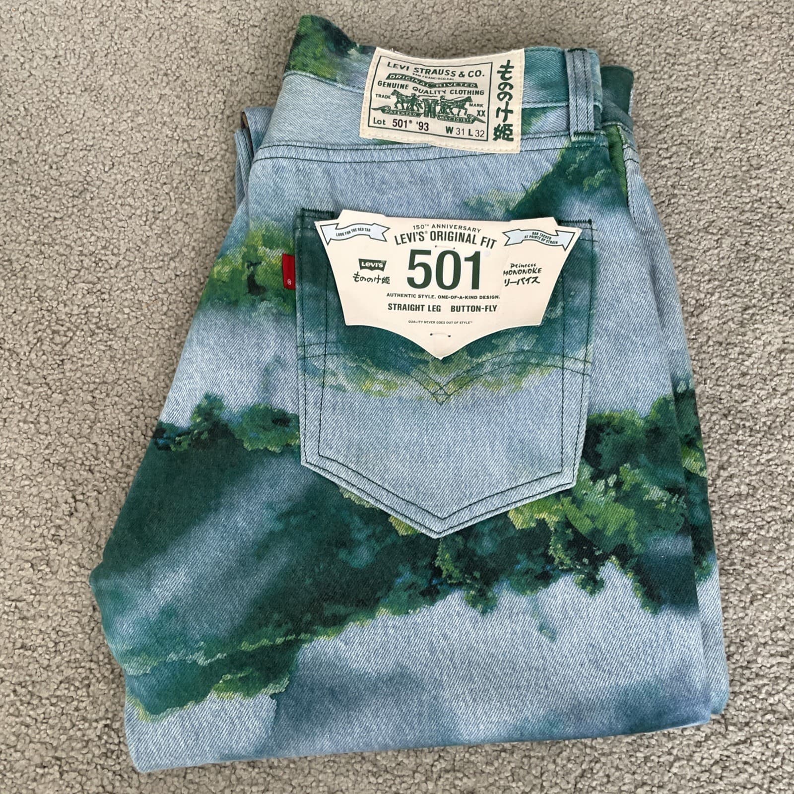 LEVI'S Princess Mononoke 501 '93 Jeans 150 Anniversary Fly Sz. 31W X 32L NW/Tag