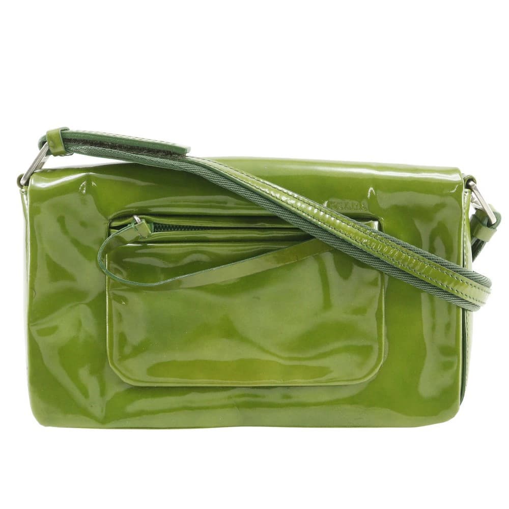 Prada B9645 Green Patent Shoulder Bag Vintage Authentic