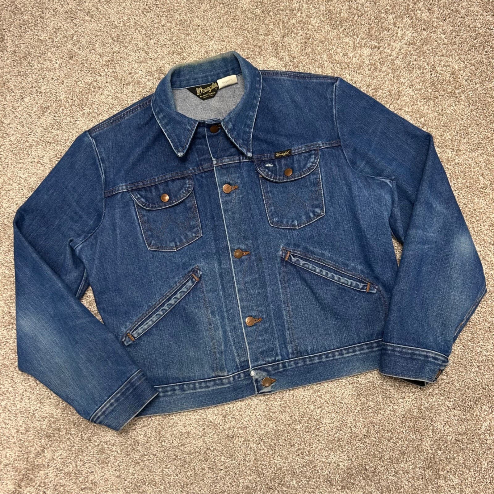 Vintage 1970s Wrangler 126MJ No Fault Denim Jacket Size 44 Cowboy Trucker USA