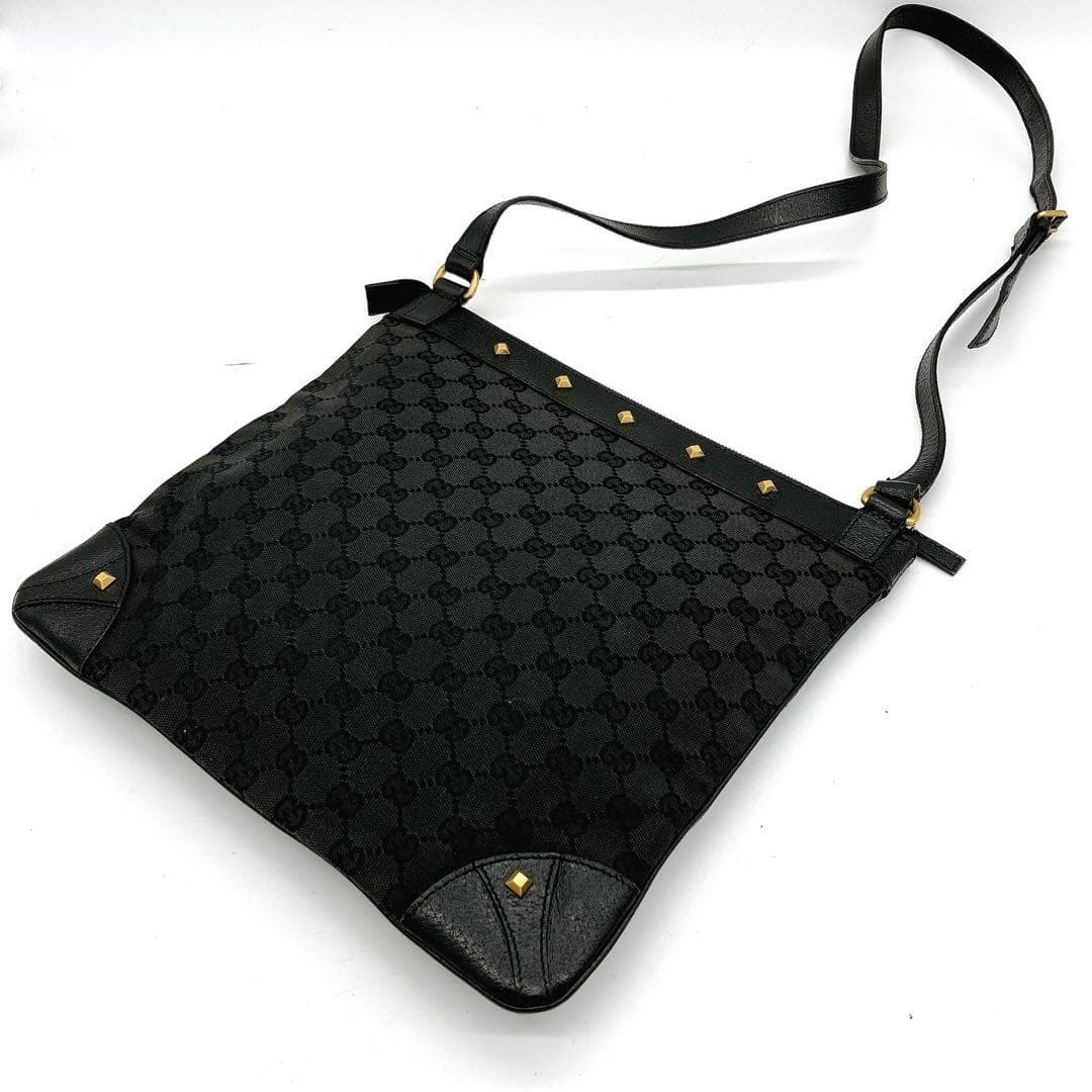 GUCCI 213317 GG Canvas Studded Shoulder Bag Black Made in Italy thumbnail 16