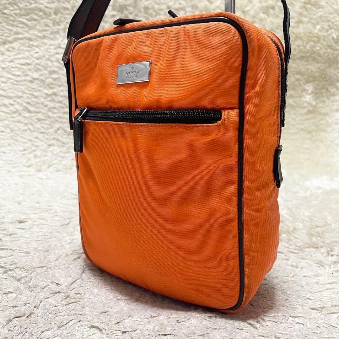 GUCCI 018.1612.200047 Shoulder Bag Nylon Leather Orange Black From Japan
