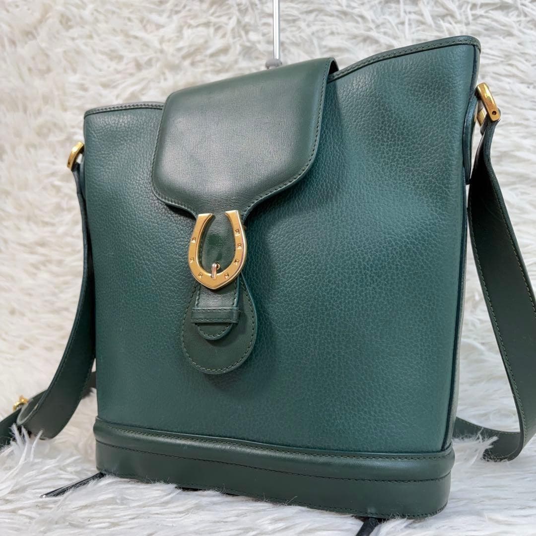 Gucci Vintage Horsebit Horseshoe Shoulder Bag Suede Leather Green From Japan
