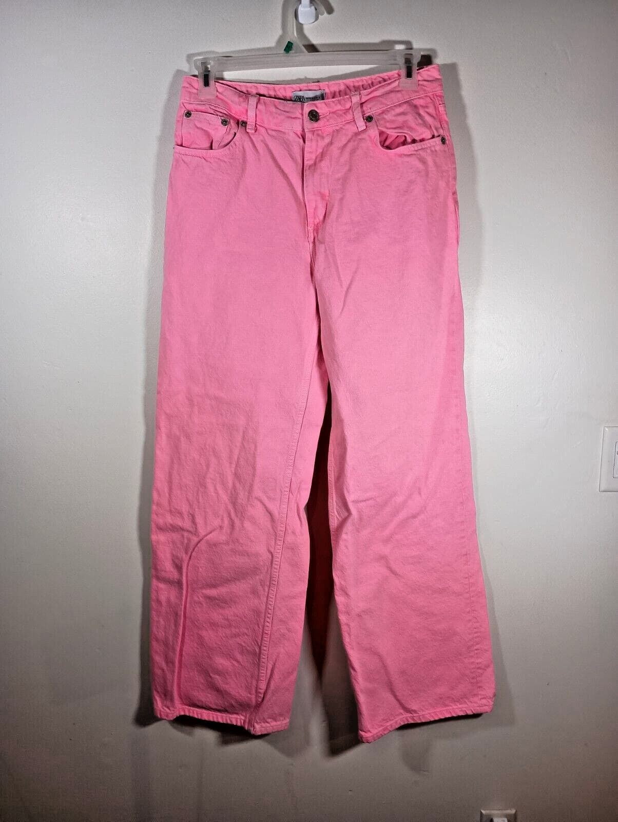 Zara Boogie Neon Pink Womens Denim Wide Leg Hippie Barbie Acid Wash Jeans Size 8