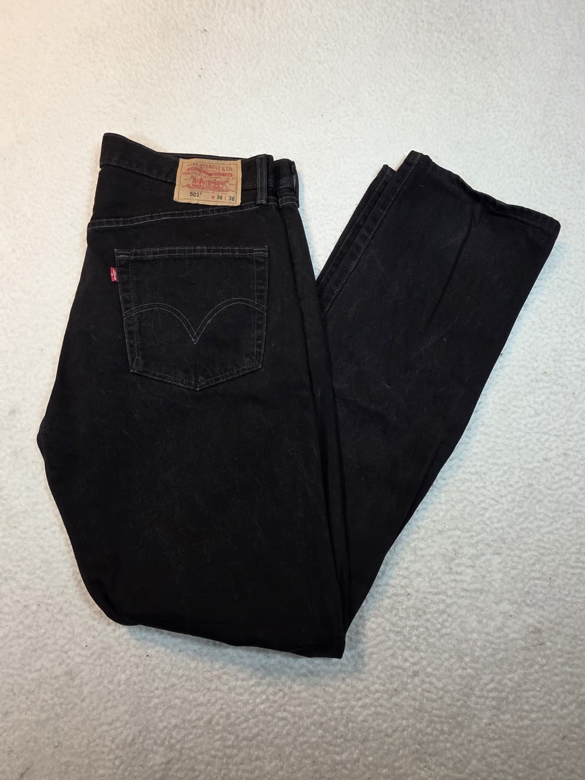 Levis 501 Jeans Mens 36x36 Faded Black Button Fly Straight Leg Dark Wash Denim