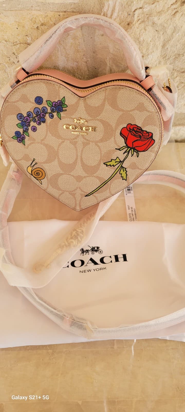 NWT Coach CU373 Coach X Observed By Us Heart Crossbody Signature Canvas Dust bag
