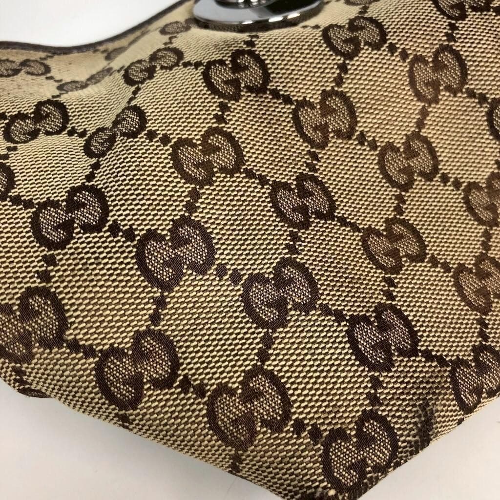 GUCCI GG Hand Bag Leather Brown Beige Silver Hardware Logo From Japan Canvas thumbnail 10
