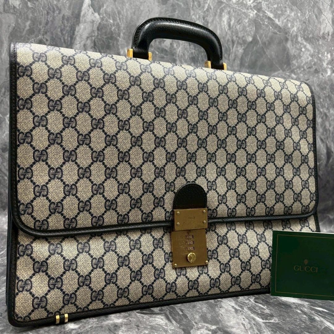 GUCCI GG Leather PVC Business Handbag Navy Beige Made in Italy From Japan thumbnail 11