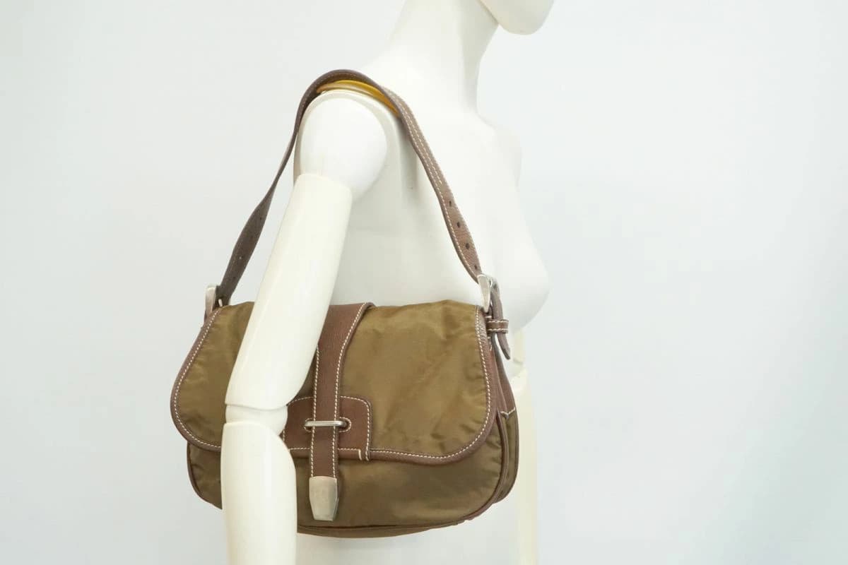 Prada Tessuto Nylon Leather Brown Semi Shoulder Bag Vintage Authentic thumbnail 2