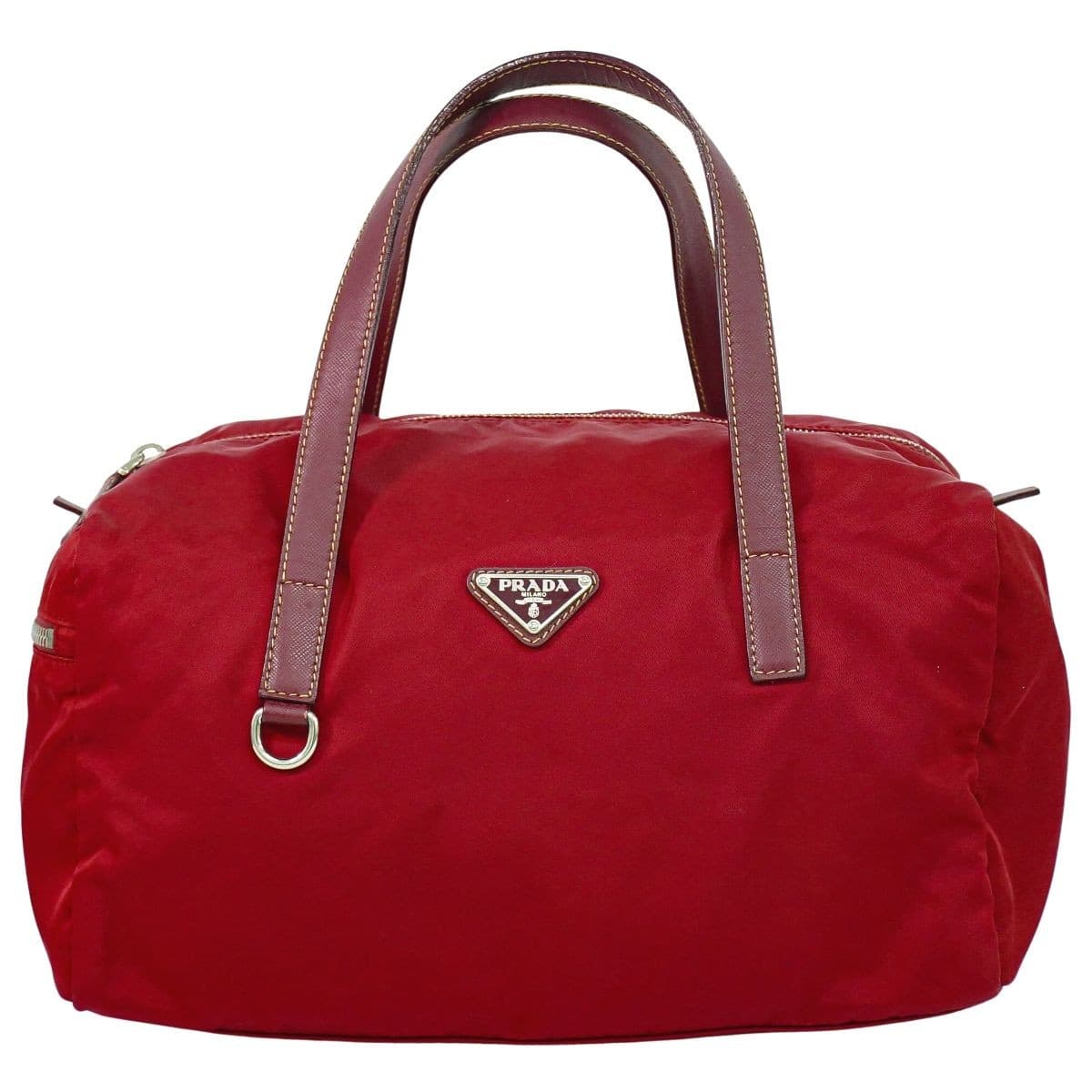 Prada Tessuto Mini Boston Bag Red Nylon Vintage Authentic