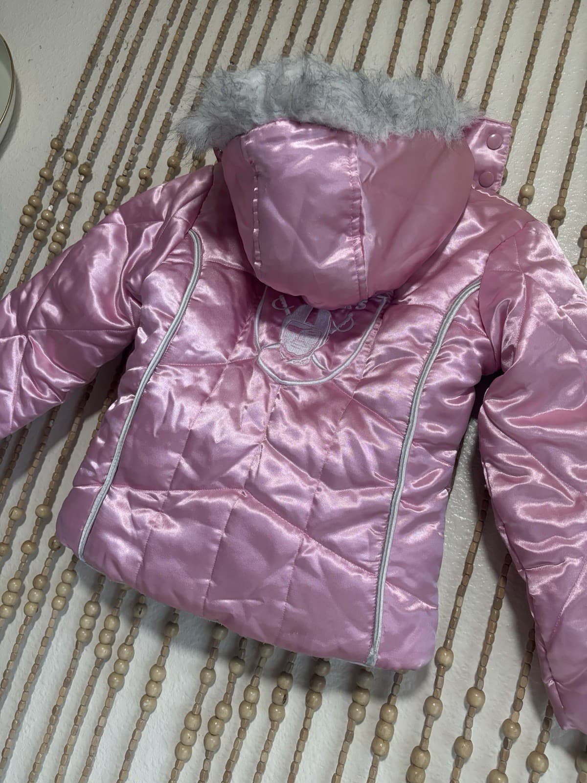 Reebok NFL Raiders Pink Fur Hood Pink White Girls Puffy Hooded Jacket